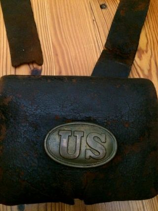 Civil War Leather Cartridge Box Brass Plaque 