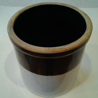 Vintage 1 Gallon Round Stoneware Crock Beige & Brown 8”h X 7 - 1/2” Dia