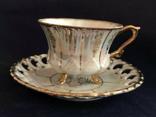 Vintage Royal Sealy China Tea Cup & Saucer Opal Coloring W/gold Trim Japan