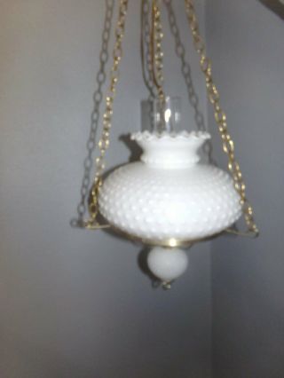 Hobnail Hurricane Hanging Lamp Swag Light White Milk Glass Vintage 2