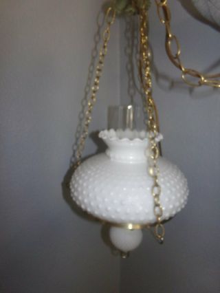 Hobnail Hurricane Hanging Lamp Swag Light White Milk Glass Vintage 3