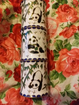 Chinese Brass Enamelled Cloissone Vase Panda Bamboo