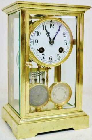 Rare Antique French 8 Day 4 Glass Regulator Mantel Clock Barometer,  Thermometer