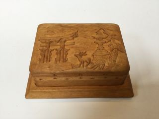 Vintage Chinese/japanese Table Cigarette Box Carved Wood