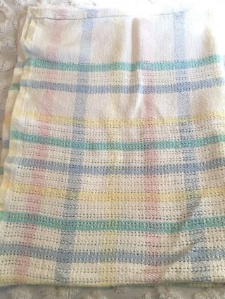 Vintage Beacon Pastel Plaid Baby Blanket 100 Cotton Thermal Open Waffle Weave B