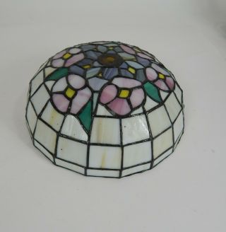 Vintage Tiffany Style Leaded Floral Lamp Shade Stained Glass 9 Inch