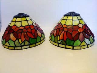 2 Tiffany Style Stained Glass Lamp Shades Muticolor Floral Design 6 3/4 Across
