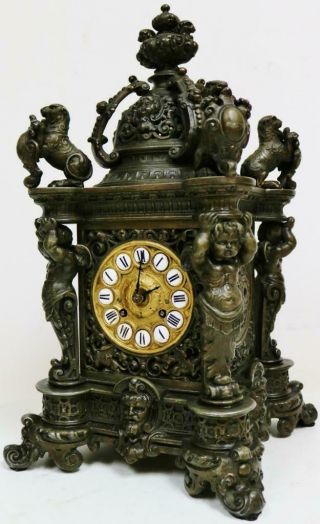 Rare Antique Lenzkirch Bracket Clock Cherub Carved 8 Day Striking Mantel Clock