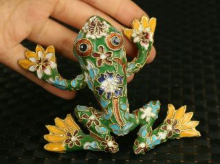 Rare Chinese Old Cloisonne Hand Carved Frog Statue Pendant Gift Noble Decoration