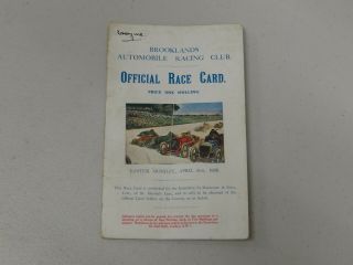 Vintage Brooklands Automobile Racing Club Easter Monday April 5th 1926 Race Card