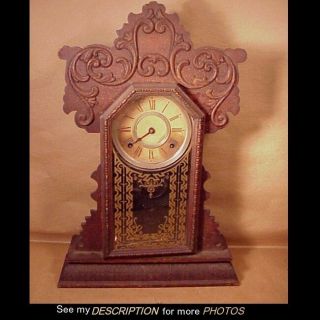 Antique E.  Ingraham Oak Gingerbread / Kitchen / Parlor Mantle Clock Boston No 5