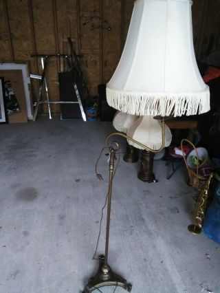 Antique Vintage Cast & Wrought Iron & Brass Bridge Floor Lamp 60 " Tall
