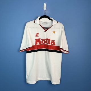 Vintage Ac Milan Lotto Football Shirt 93/94 Away White Jersey Large Motta