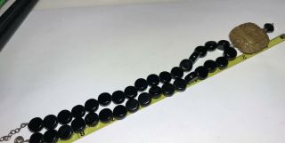 Vtg Carved Chinese Celadon Jade Black Onyx Necklace Amulet Medallion 2