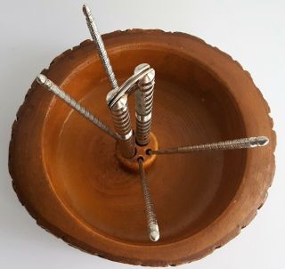 Elwood Nut Bowl Nutcracker & 4 Picks Vintage Tree Bark Wooden Wood Bowl 2
