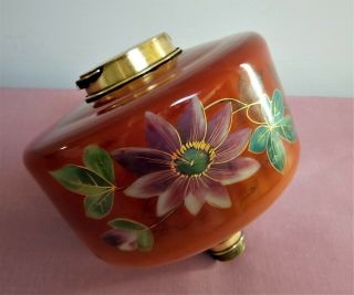 Vintage Hand Painted Floral Design Glass Oil Lamp Font.  Bayonet Fit Collar.