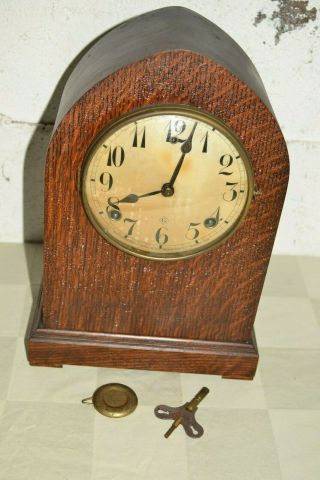 Antique/vtg Gilbert Beehive Cathedral Mantle Wind - Up Clock Gong & Bell