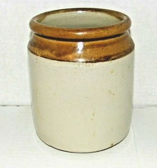 Vintage Pottery Stoneware Crock 6 " Tall Glazed - Brown On Tan