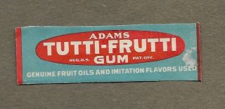 1920s Adams Tutti Frutti Chewing Gum Label