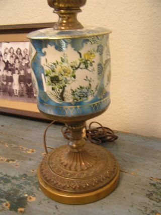Vintage Cloisonne Table Lamp 35 " Antique Brass Color Wiring