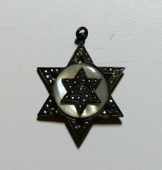 Vintage Mother Of Pearl & Sterling Silver Star Of David Pendant - Antique