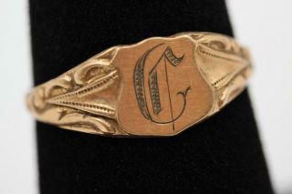 Victorian Antique 10k Solid Rose Gold Shield Design G Or C Signet Size 7.  75 Ring