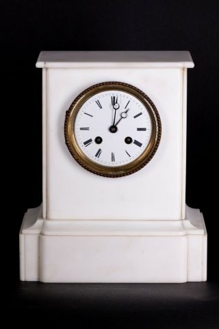 Antique French White Marble Dhelf Mantle Clock