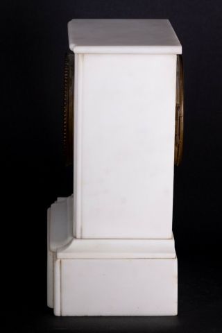 ANTIQUE FRENCH WHITE MARBLE DHELF MANTLE CLOCK 3