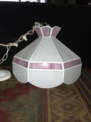 Vintage Stained Glass Hanging Swag Ceiling Light Cover Pink White