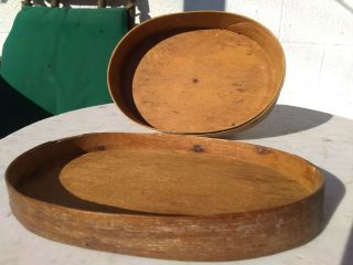Antique Early Oval Wooden,  Single Finger Lap Pantry Spice Box