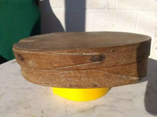 Antique early oval wooden,  single finger lap pantry spice box 3