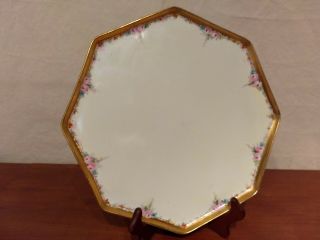Mz Austria Hand Painted Pink Roses Porcelain Gold Octagonal 12 " Serving Tray Lrg