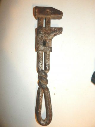 Large Antique Twisted Handle Monkey Wrench