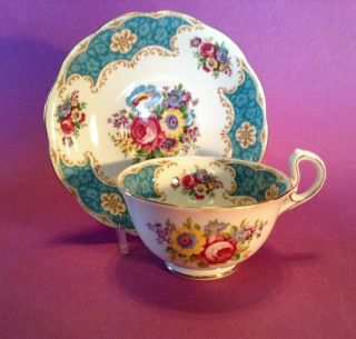 Royal Standard Tea Cup And Saucer - Blue With Bouquets & Gold Accents - England