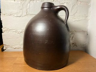Vintage Primitive Dark Brown Beehive Stoneware Jug W Handle Rustic 8 "