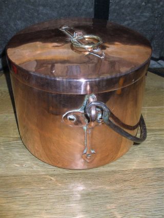 Vintage French Handmade Copper Casserole Slow Cooker Pan,  Lid Tin Line 3.  5kg13l
