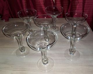 Vintage Art Deco Bulbous Hollow Stem Champagne Glasses - 7 Glasses
