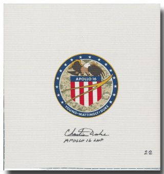 Apollo 16 Flown Beta Cloth Patch Signed By Duke - Ex John Young