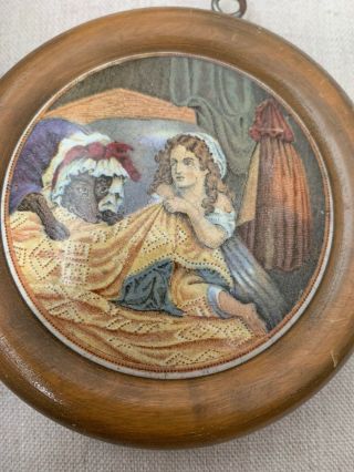 Antique Staffordshire Pot Lid Depicting Story Of Little Red Riding Hood