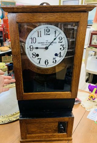 Antique Oak Cincinnati Time Recorder Co Time Clock -