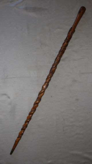 Vintage/antique Solid Wooden Walking Cane With 3 Snakes Around The Shaft