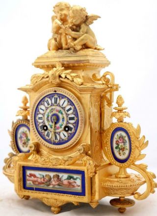 Antique Mantle Clock Stunning French 8Day Gilt & Cobolt Blue Sevres Cherub 2
