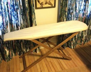 Vintage Wooden Ironing Board W/pad 54 " Adjustable Height - Unique Design