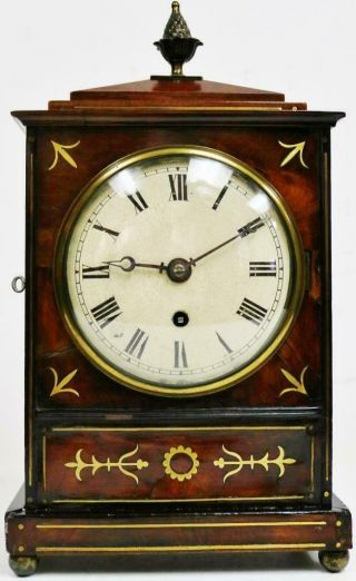 Antique English Regency 8 Day Single Fusee Timepiece Inlaid Mantel Bracket Clock