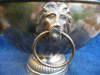 Vintage French Very Large Silver Wine Cooler Punch Bowl Ribbed Body,  Lion Handles 2