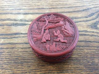 Vintage Chinese Carved Cinnabar Black Lacquer Box
