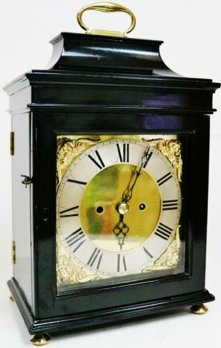 Antique English London Twin Fusee Verge Escapement Ebonised 8 Day Bracket Clock