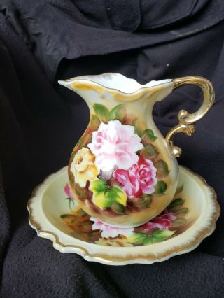 Vintage Hand Painted Pitcher And Bowl