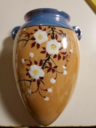 Vintage Lusterware Hand Painted Made In Japan 6 " X 3 " X 1.  5 " Wall Pocket Vase