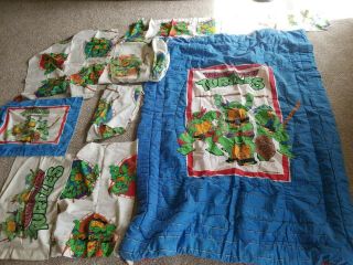 Vtg Teenage Mutant Ninja Turtles 1990 Twin 9 Pc Bedroom Set Curtains Comforter,